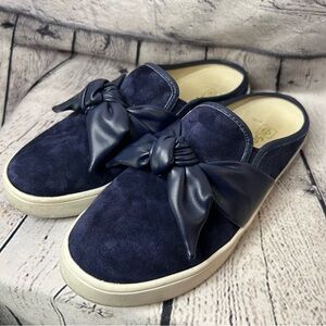 Spenco Barbados Orthotic Bow Suede Mules in Navy Blue Size 8